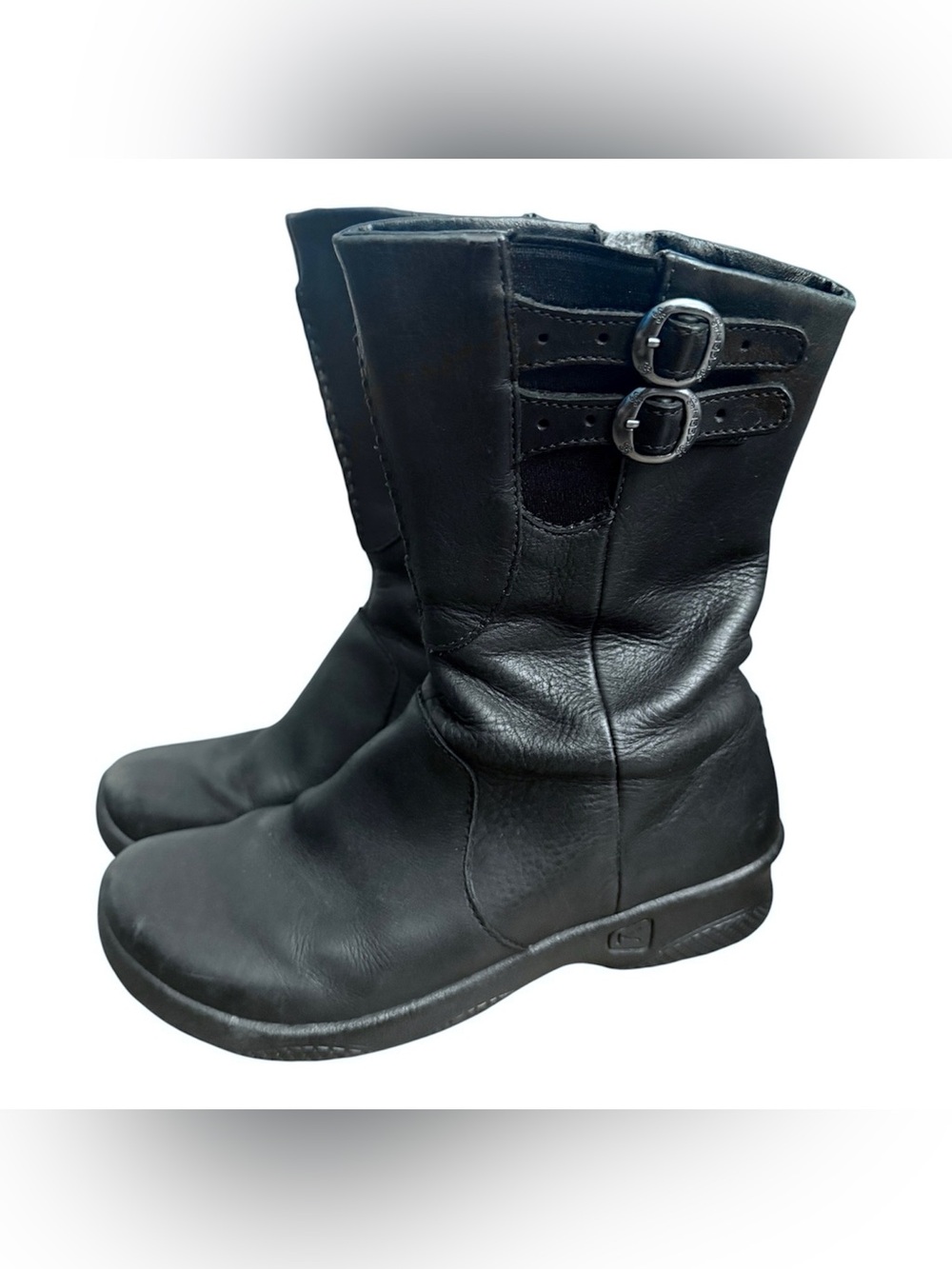 KEEN Bern Baby Bern Black Leather Tall Zipper Boots Shoes Womens Size 7.5
